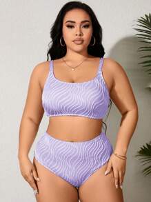 SHEIN Swim Curve Plus Size Women's Simple Printed Bikini Set Summer Beach - Mauve Purple - View 3