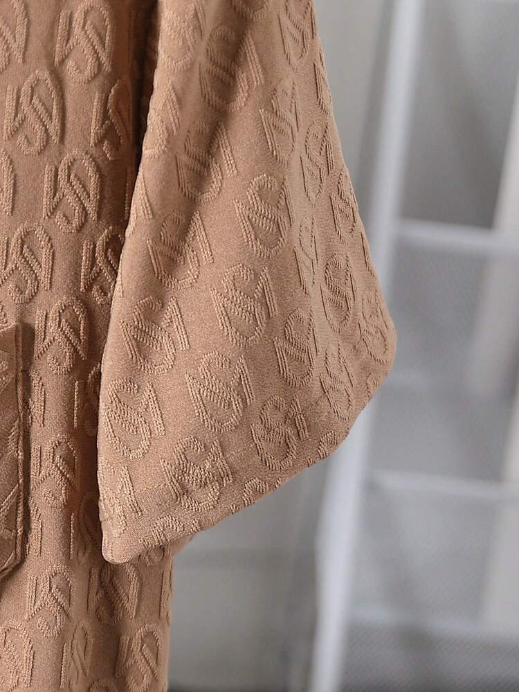 Teen Boy Simple And Stylish Dark Apricot Short Sleeve Cardigan Set With Shorts, Casual Home Wear, 2pcs