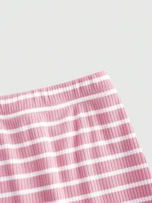 ROMWE Bộ đồ mặc nhà sọc mùa hè Plus Size & quần short - Hồng - Xem 8