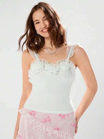 Enchnt 女性簡約純色邊緣鑲嵌蕾絲夏季上衣