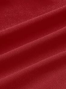 SHEIN ICON 3D玫瑰花簇式單肩荷葉邊蕾絲收緊紅色短上衣 - 酒紅色 - 查看 4