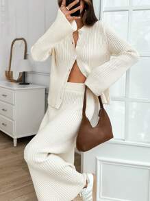 EURMUSE Cardigan And Maxi Skirt Elegant Knitwear Set , 2 Piece Sweater Set - Apricot - View 1