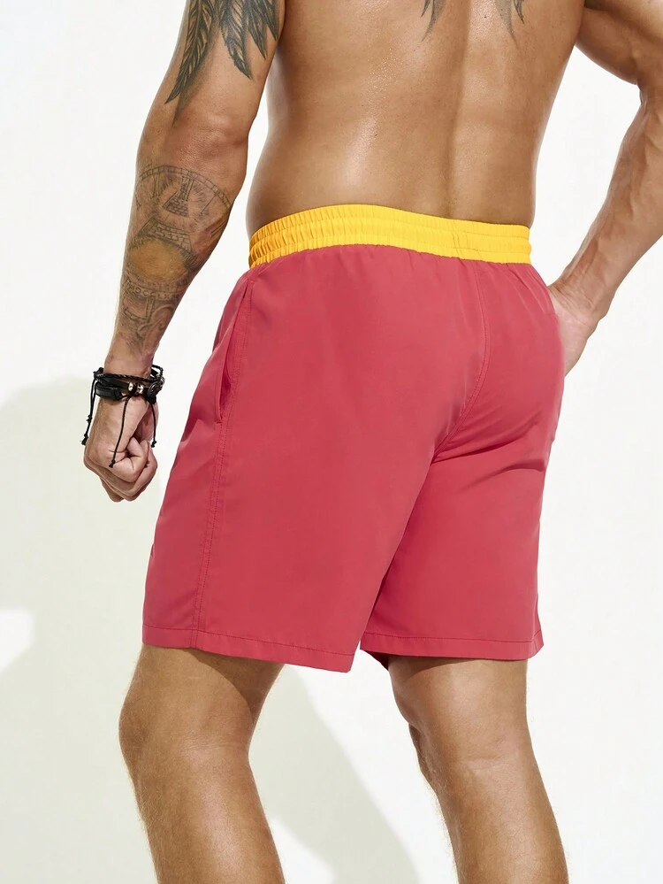 Men's Vacation Watermelon Printed Drawstring Loose Beach Shorts With Elastic Waistband