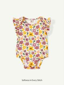 Cozy Pixies Bộ đồ liền thân ngắn tay in chữ cho bé gái có cổ tròn - Màu vàng - Xem 3