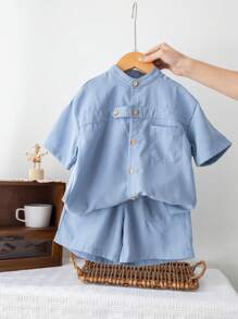 Young Boy Loose Fit Short Sleeve Shirt And Shorts Set