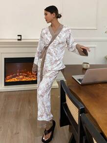 DAZY 女式隨機印花長袖長褲睡衣套裝