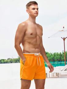 Manfinity Men's Holiday Loose Boardshorts With Drawstring Waist And Letter Prints - Burnt Orange - View 4