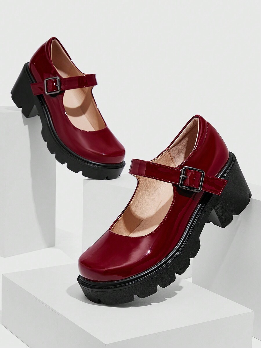 CUCCOO DOLLMOD Women New Years Red Buckle Detail Platform Wedge