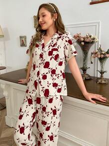 CottageSlumber CottageSlumber 泡泡皱印花田园风碎花短袖长裤睡衣套装