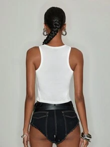 Y2Kool Ronald Lubega Artist Y2K Casual Cut Out Crop Top With Letter Print, Slim Fit For Women, Holiday, Vacation, Spring, Beach, Going Out, Festival, Ibiza Fits Autumn Party Top Stylish Clothing Collection New Year Outfits