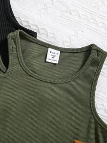 少女針織無袖上衣和短褲套裝，純色，4入組