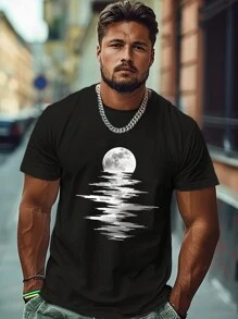 Herren T-Shirt in Große Größen mit MondMuster - Schwarz - Übersicht 1