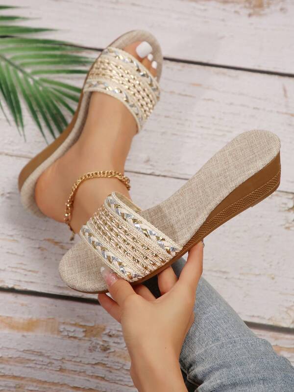 Women's Fashionable Printed Comfortable Wedge Sandals With Cute Weaving Design, Thick Bottom, Big Sizes