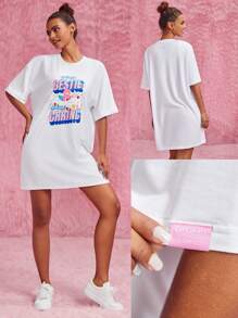 GLOWMODE X Care Bears™ Pima Cotton Long Loose Fit Bear Graphic Tee Daily Casual - White - View 8