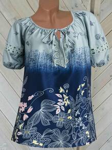 EMERY ROSE Women's Random Printed Simple Short Sleeve Blouse For Daily Wear - Grey - View 6