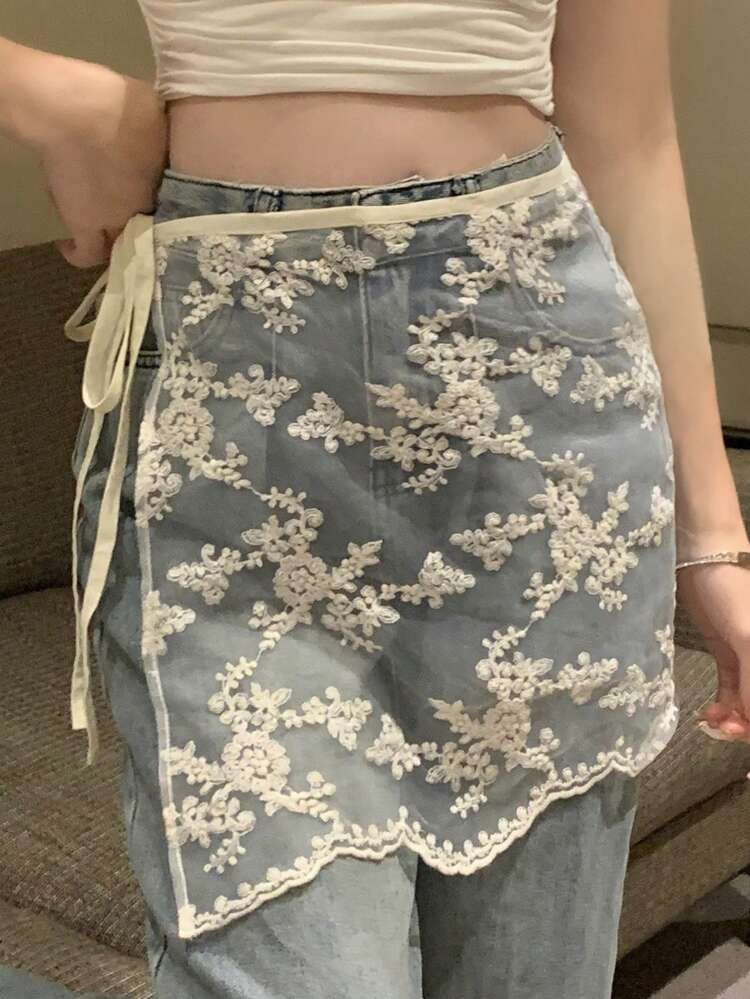 Women's Lace Side Tie Waist Skirt