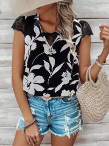 Breezaya Women Lace Patchwork Casual Back Strap Spring/Summer Shirt