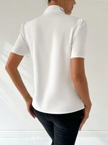 Firerie Women's Elegant Daily/Date/Work/Commute Style Delicate Ruffle Short-Sleeve White Shirt,Short Sleeve Tops - White - View 3