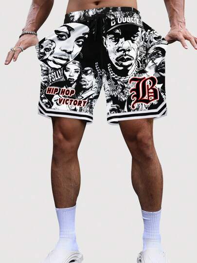 Street Life Herren Vintage-Stil Basketball-Shorts mit Figurmotiv