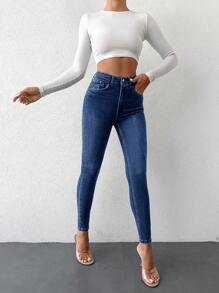 EURMUSE High Waist Ripped Skinny Jeans - Medium Wash - View 4