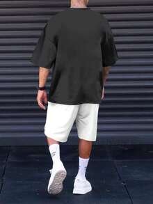 Conjunto de camiseta casual de manga corta y shorts para hombre para el trabajo diario - Gris Oscuro - Ver 6