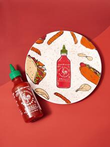 AngeloFajanilag SHEIN X Sriracha by Huy Fong Foods 艺术家彩色食物印花简约日常陶瓷盘，节日 - 白色 - 查看 4