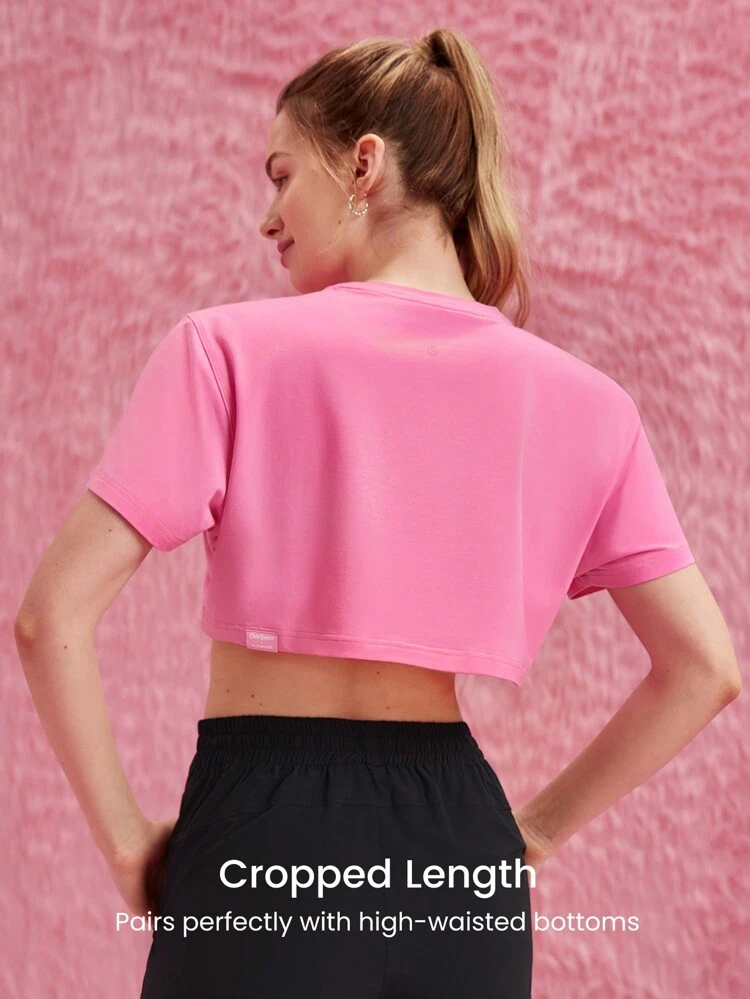 GLOWMODE X Care Bears™ Pima Cotton Loose Fit Cropped Bear Graphic Tee Daily Casual