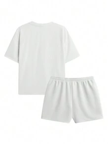 Manfinity VCAY 2-Piece Men Plus Size Loose Knitted Casual Short Sleeve Outfit - Multicolor - View 2