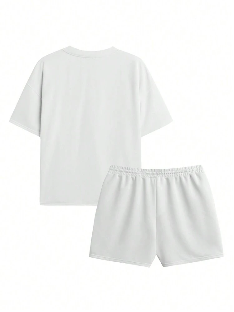 2-Piece Men Plus Size Loose Knitted Casual Short Sleeve Outfit
