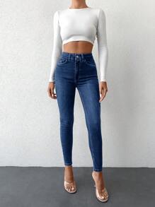 EURMUSE High Waist Ripped Skinny Jeans - Medium Wash - View 3