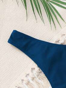 SHEIN Swim 夏季純色比基尼下褲 - 藍色 - 查看 3