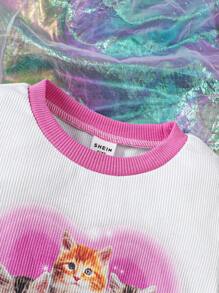 Young Girls' Pink T-Shirt And Shorts Set - Multicolor - View 3