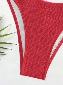 SHEIN Swim Bộ bikini màu trơn dành cho nữ có kết nối vòng tròn, quây, hoàn hảo cho bãi biển mùa hè - Đỏ - Xem 4