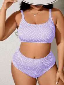 SHEIN Swim Curve Plus Size Women's Simple Printed Bikini Set Summer Beach - Mauve Purple - View 4