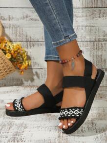 Sandalias planas antideslizantes y ligeras para mujer para vacaciones, playa - Negro - Ver 4