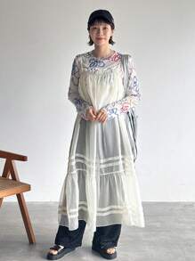 FRIFUL Robe à bretelles en maille de couleur unie pour un port quotidien simple, Robe maxi à volants - Blanc - Voir 3