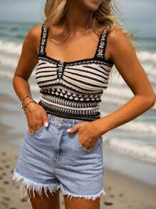 SHEIN Frenchy Casual Plus Size Women's Striped Knitted Tank Vacation Top