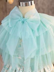 SHEIN Tween Girl Cute Bowknot Layered Mesh Shawl Embroidered Sleeveless Dress, 2pcs