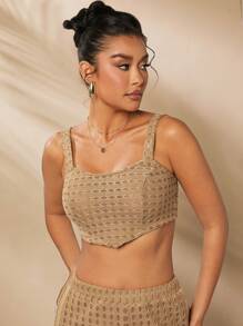 Hauture Chic Textured Knit Crop Sleeveless Top - Coffee Brown - View 1