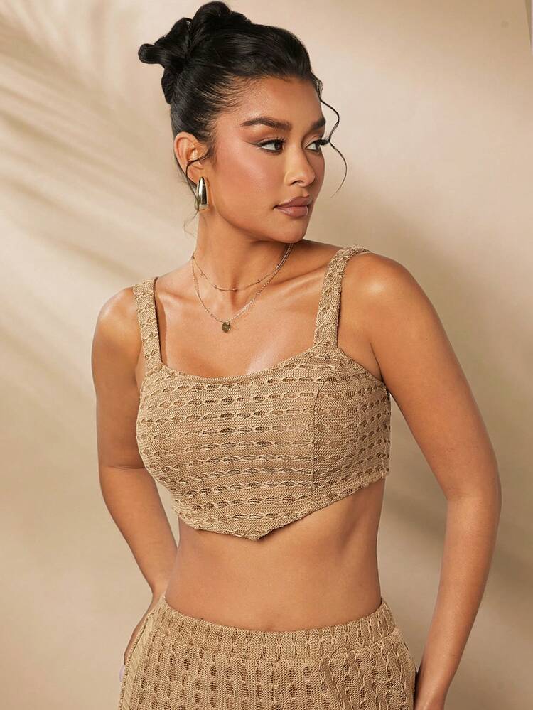 Chic Textured Knit Crop Sleeveless Top