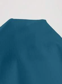 SHEIN Unity 女士夏季純色不對稱領折疊修身短款T恤 - 藍色 - 查看 5