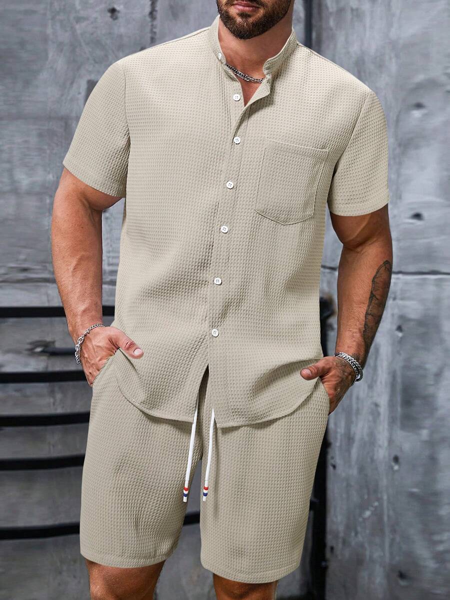 Manfinity Homme 男士純色簡約日常2件套裝 - 灰色 - 查看 1