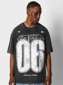 SUMWON Regular Fit Short Sleeve Washed Tee With Front Number Graphic Print - Black - View 4