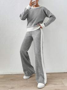 EURMUSE Plus Size Thick Pullover Sweater And Trouser Casual Elegant - Grey - View 1