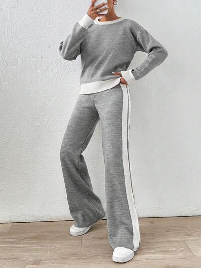 EURMUSE Plus Size Thick Pullover Sweater And Trouser Casual Elegant