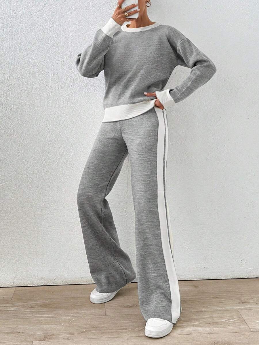 EURMUSE Plus Size Thick Pullover Sweater And Trouser Casual Elegant - Grey - View 1