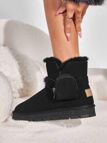 女鞋時尚低幫舒適保暖經典黑色雪靴 - 黑色 - 查看 6