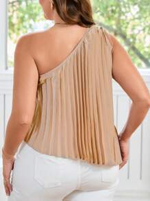 SHEIN Privé Blusa sin mangas de talla grande casual y elegante con pliegues y cordón en un hombro