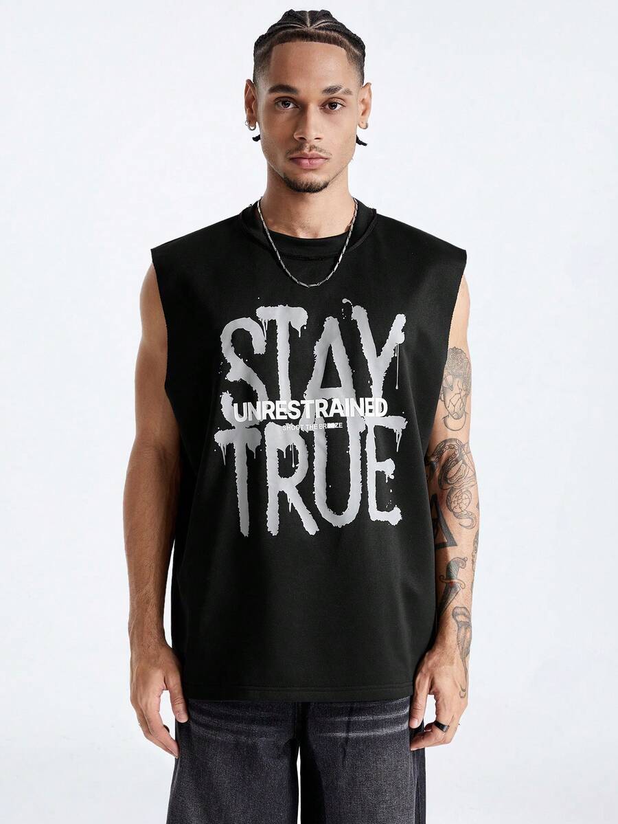 Manfinity StreetEZ Camiseta de tirantes holgada de punto con estampado ...