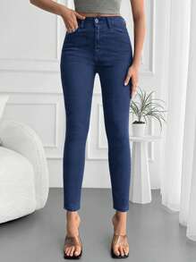 RueChic Street Style Slim-Fit Denim Jeans - Blue - View 1
